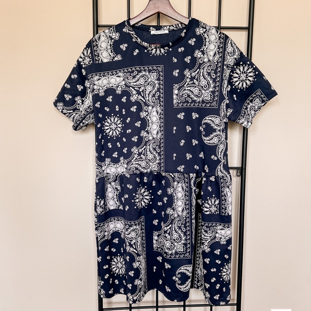 Zara Trafaluc Navy Paisley Dress Sz M